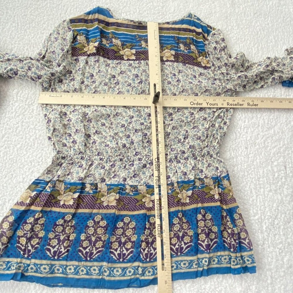 Lucky Brand Blouse Womens L Blue Purple Peasant Y2K Fairy Boho Festival‎ Artsy - Picture 12 of 16